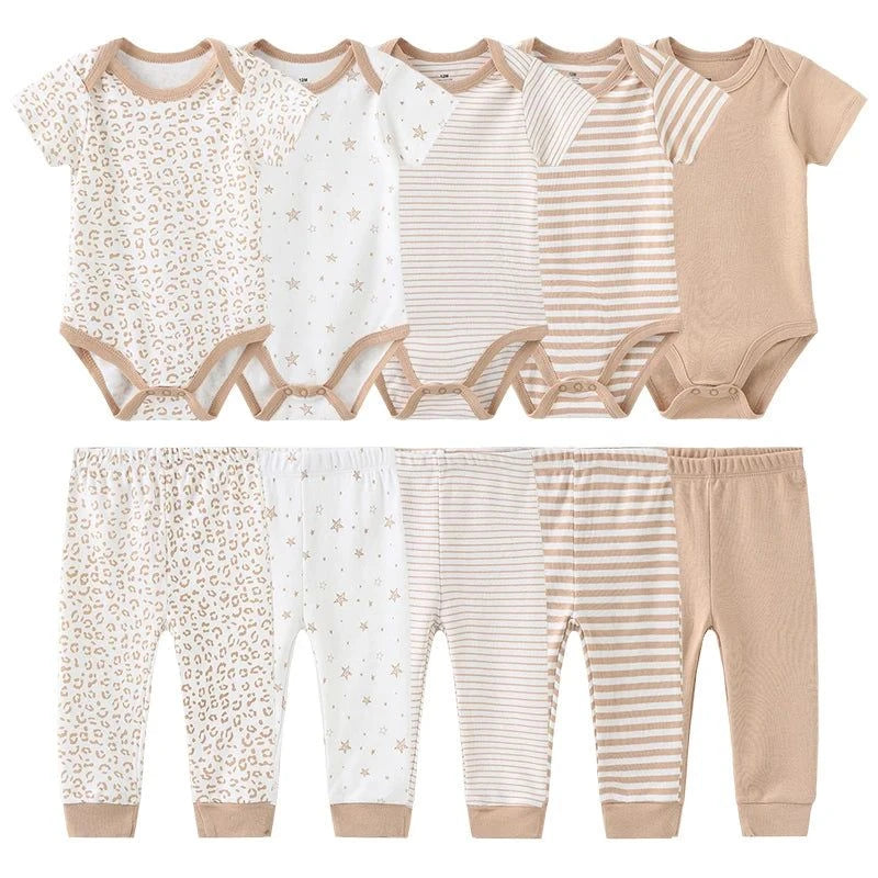 Shop All I Want Style 01 / 9M Shop All I Want 👶 Baby Girl Clothing Set – 5-Piece Cartoon Cotton Bodysuits & Pants, Short Sleeves Onesies 🌟