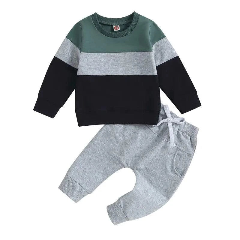 Shop All I Want a / 0-6 Months Shop All I Want 👶 Newborn Baby Boy Pant Set – Autumn 2-Piece Outfit, Contrast Color Sweatshirt & Elastic Pants 🌟