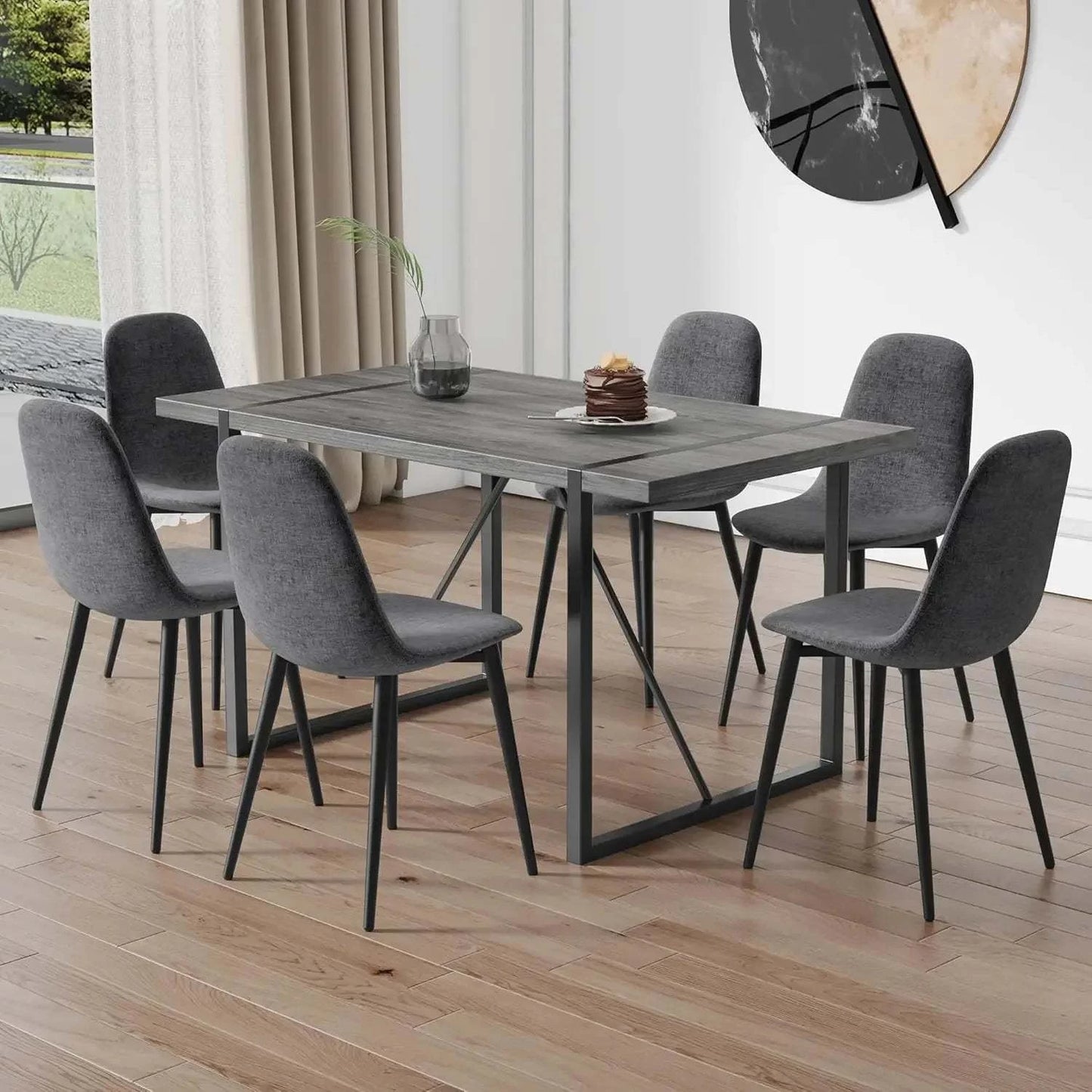 5-Piece Dining Set for 4 🍽️ | 55” Mid-Century Modern Wooden Table witElevate your dining space with the 5-Piece Dining Set for 4, featuring a 55” Mid-Century Modern Wooden Table paired with fabric chairs. Designed with modern home desShop All I WantShop All I Want5-Piece Dining Set