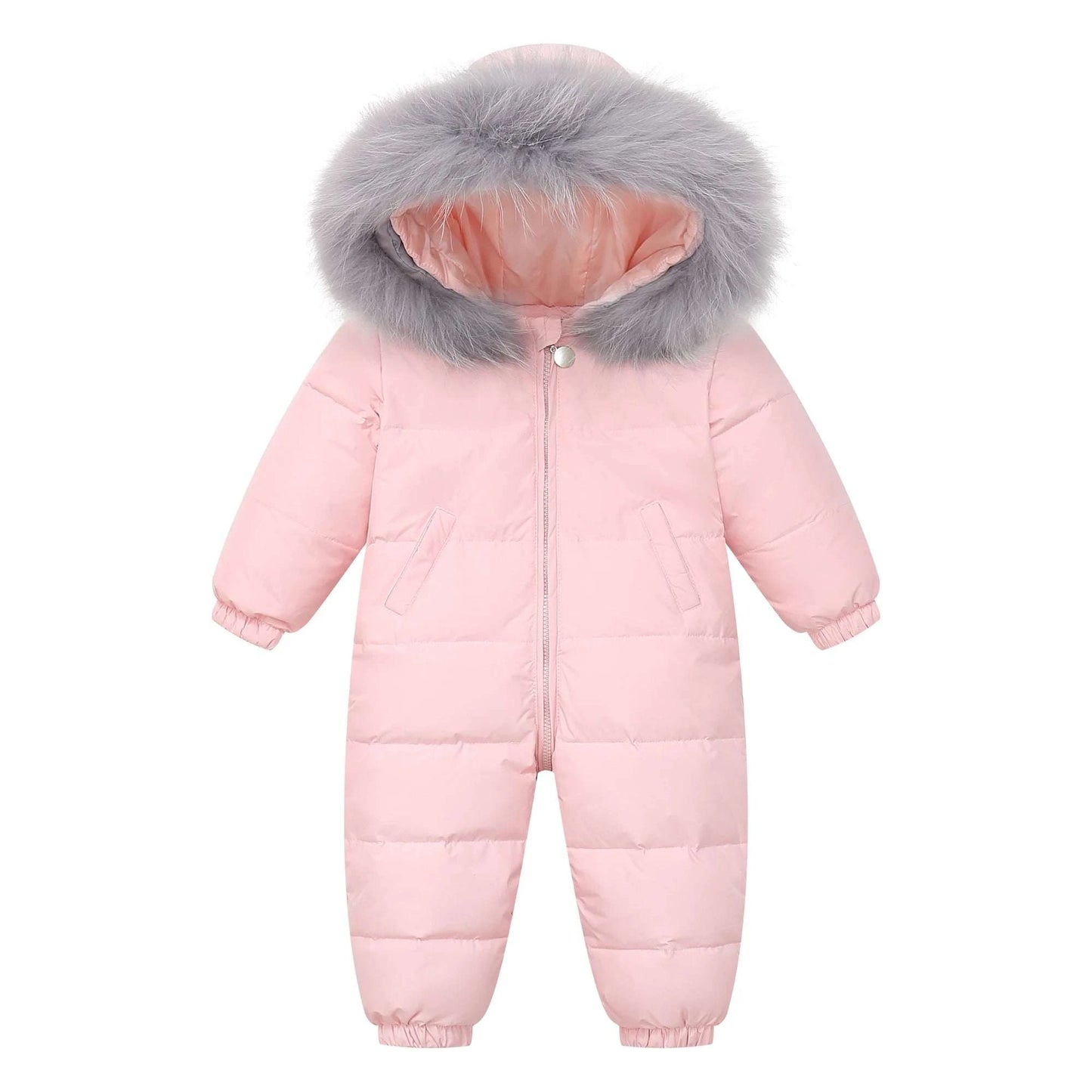 Shop All I Want Pink / 12M Shop All I Want ❄️ RAISE Winter Baby Down Jumpsuit – Real Raccoon Fur Hood, Snowsuit for Toddler Boys & Girls, Infant Overalls 🌟