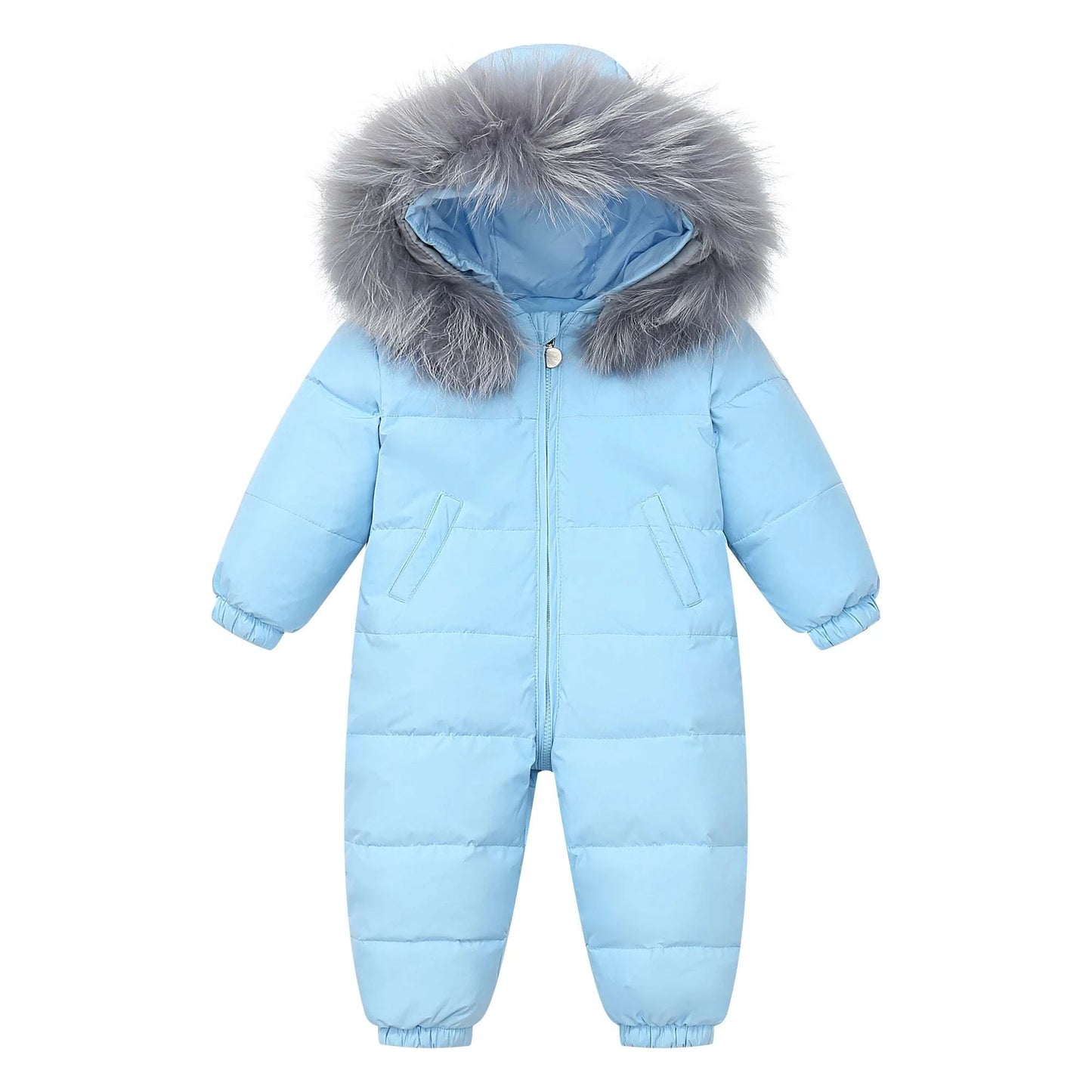 Shop All I Want Blue / 18M Shop All I Want ❄️ RAISE Winter Baby Down Jumpsuit – Real Raccoon Fur Hood, Snowsuit for Toddler Boys & Girls, Infant Overalls 🌟