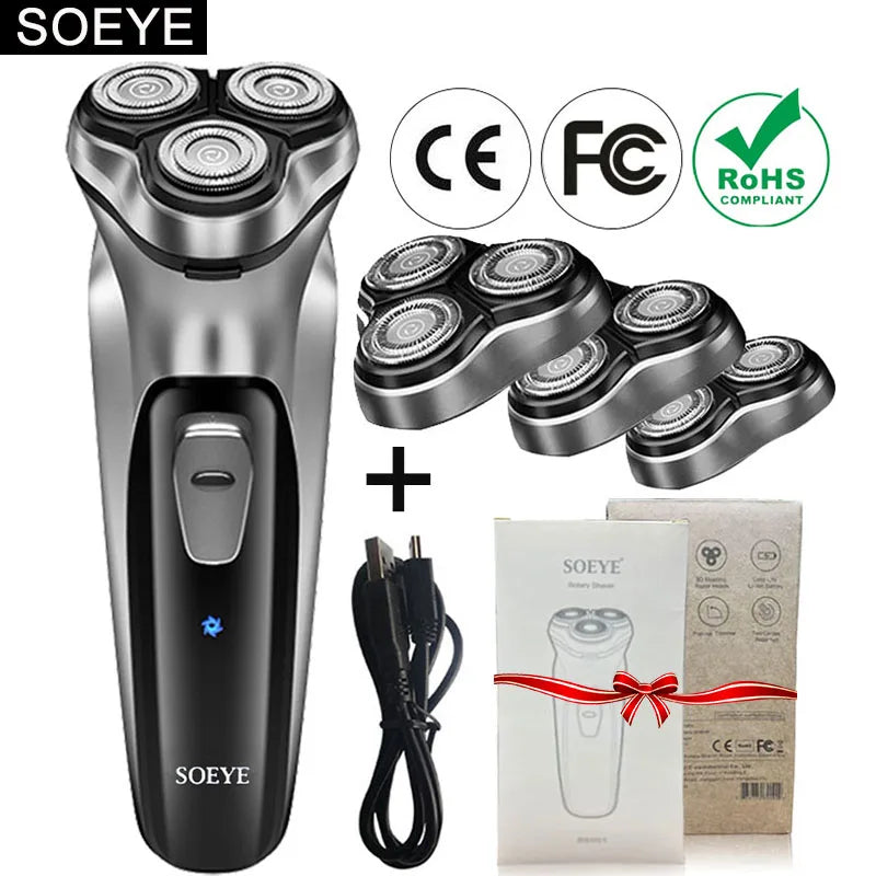 Men's Electric Shaver – SOEYE 3D Floating Blade Beard Trimmer, USB Rechargeable & Washable Shaving Machine 🪒⚡