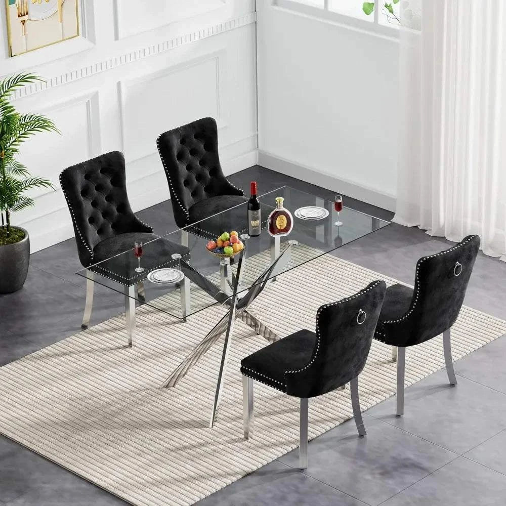 5-Piece Glass Dining Set 🍽️ | 51” Rectangular Table with Velvet ChairTransform your dining area with the 5-Piece Glass Dining Set 🍽️, featuring a stunning 51” rectangular tempered glass table paired with luxurious velvet chairs. PerfShop All I WantShop All I Want4