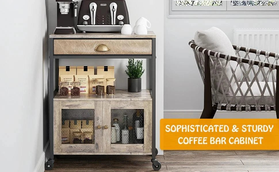 3-Tier Coffee Bar Cabinet on Wheels - Movable Farmhouse Coffee StationElevate your living space with this 3-Tier Coffee Bar Cabinet on Wheels, Size: 13.77" x 23.22" x 28.34", a perfect addition to your modern home design ideas. This moShop All I WantShop All I Want3-Tier Coffee Bar Cabinet