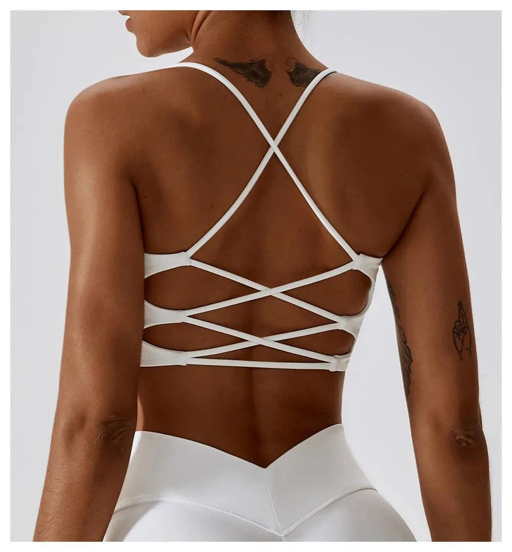 Shop All I Want white / S Shop All I Want Solid Color Cross Back Sports Bra 🌈🏋️‍♀️ #FitnessStyle